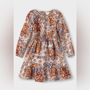 Girls Geometric Flannel Tiered Dress - Montana Mountain